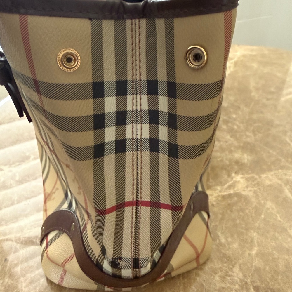 Burberry Beige and Dark Brown Checkered Tote - Picture 5 of 5